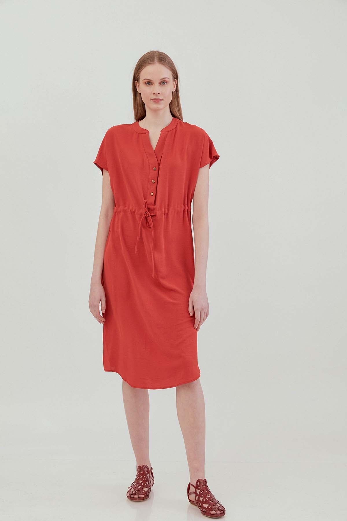 WAIST DRAWSTRING SHORT SLEEVE COMFORTABLE DRESS