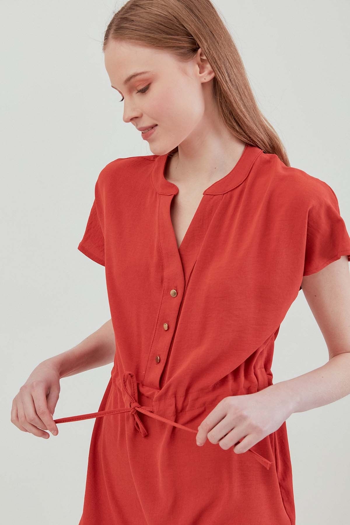 WAIST DRAWSTRING SHORT SLEEVE COMFORTABLE DRESS