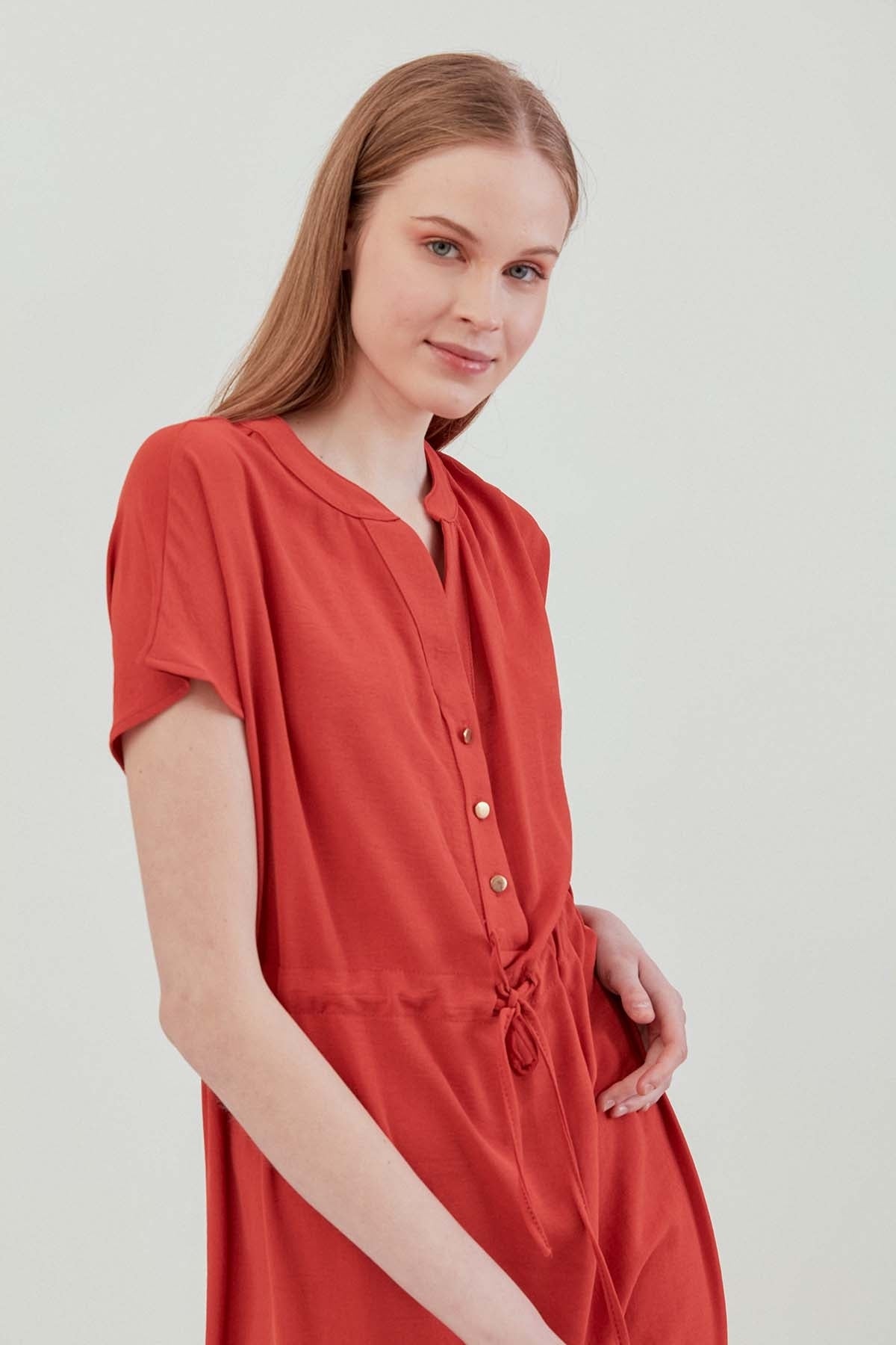 WAIST DRAWSTRING SHORT SLEEVE COMFORTABLE DRESS