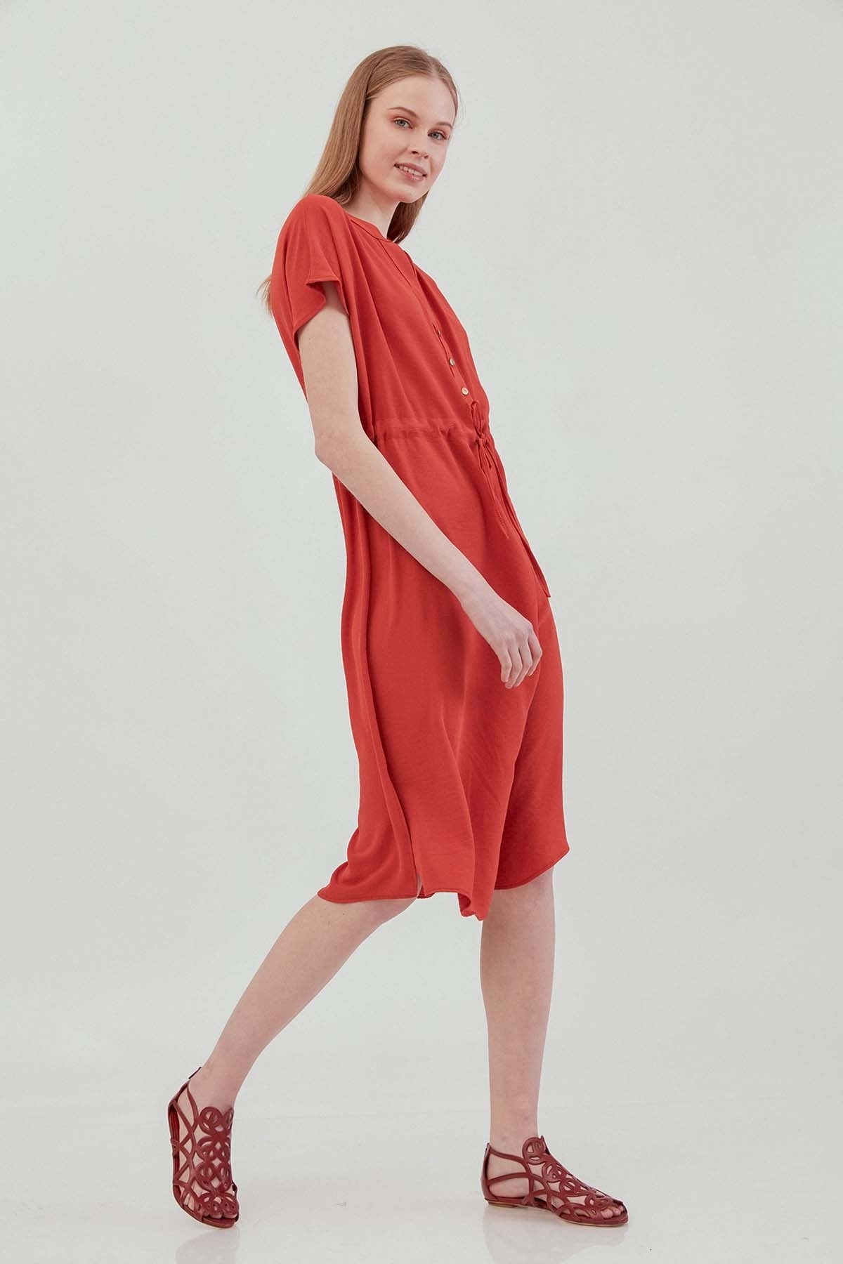 WAIST DRAWSTRING SHORT SLEEVE COMFORTABLE DRESS