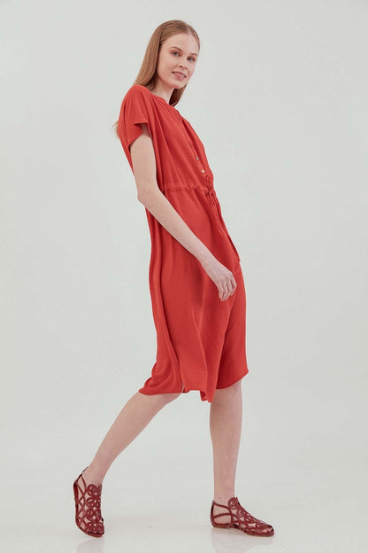 WAIST DRAWSTRING SHORT SLEEVE COMFORTABLE DRESS