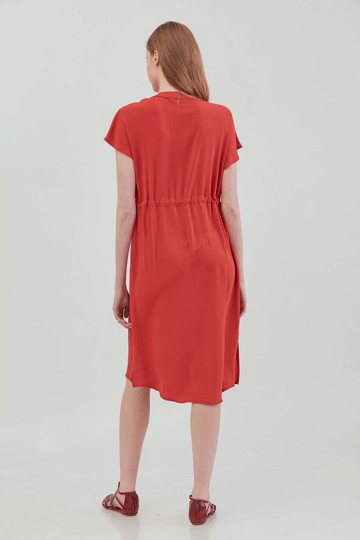 WAIST DRAWSTRING SHORT SLEEVE COMFORTABLE DRESS