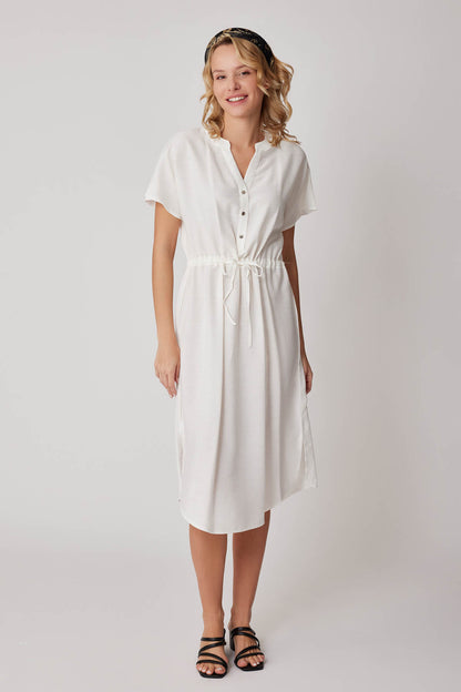 WAIST DRAWSTRING SHORT SLEEVE COMFORTABLE DRESS