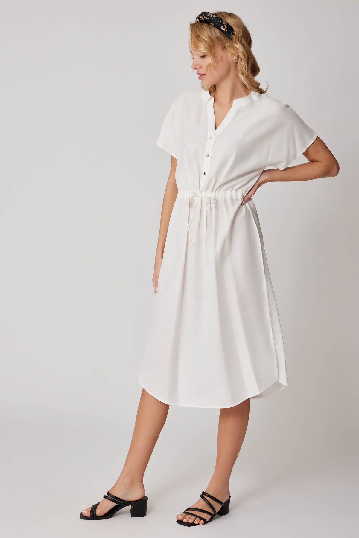 WAIST DRAWSTRING SHORT SLEEVE COMFORTABLE DRESS