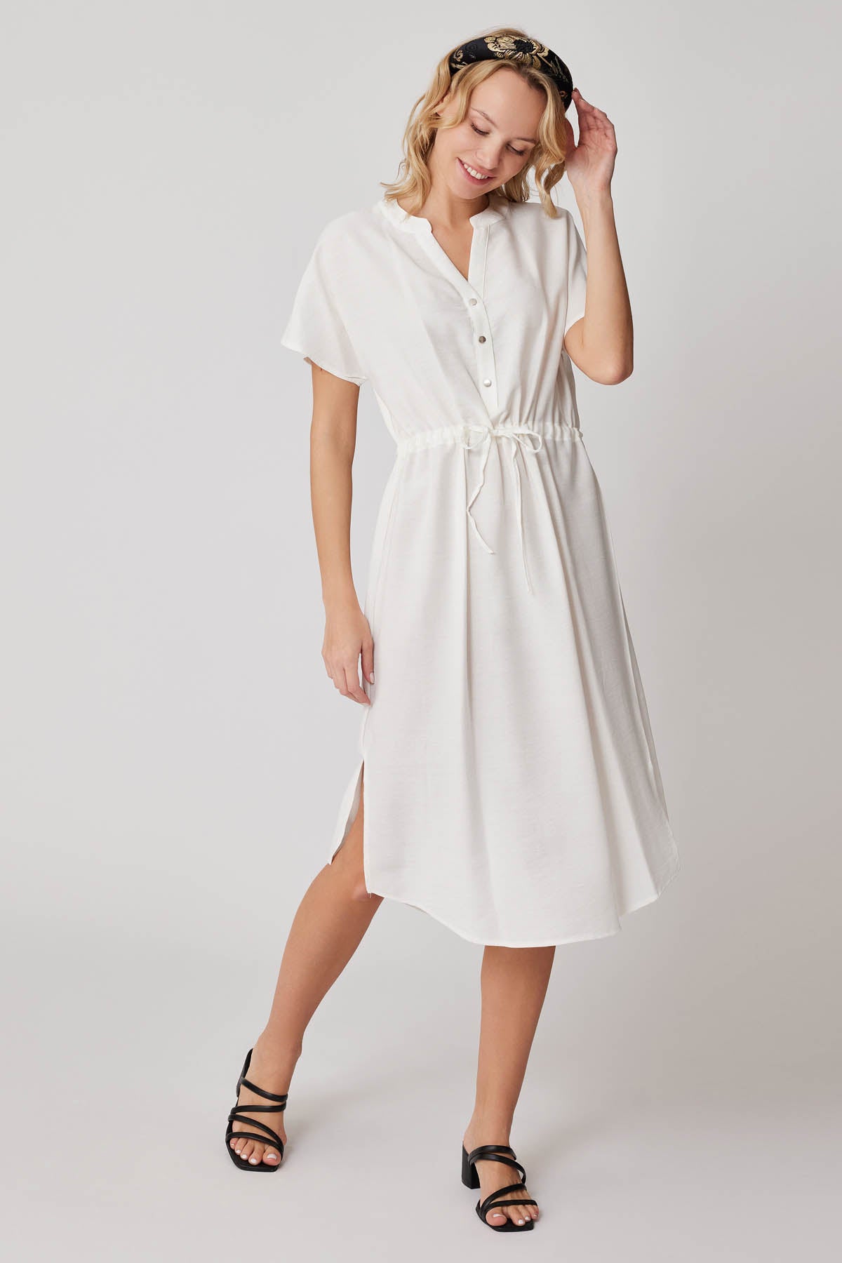 WAIST DRAWSTRING SHORT SLEEVE COMFORTABLE DRESS