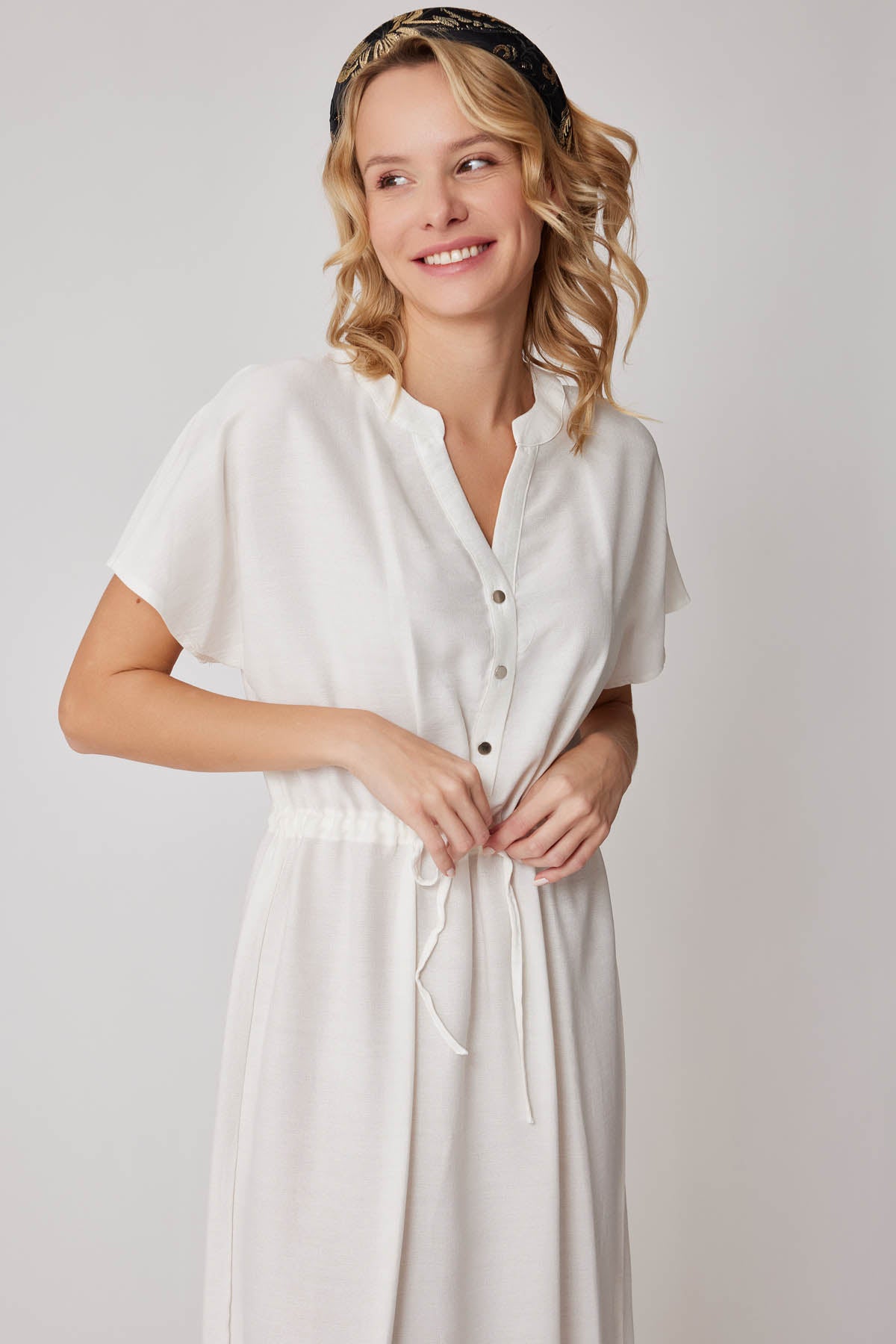 WAIST DRAWSTRING SHORT SLEEVE COMFORTABLE DRESS