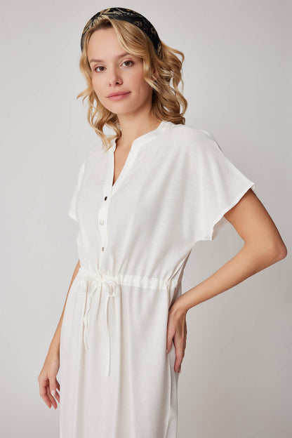 WAIST DRAWSTRING SHORT SLEEVE COMFORTABLE DRESS