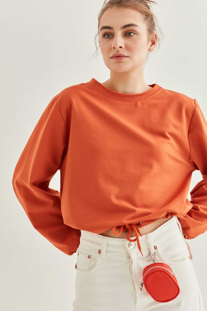 WAIST DRAWSTRING SLEEVE TIP ELASTANE SWEATSHIRT