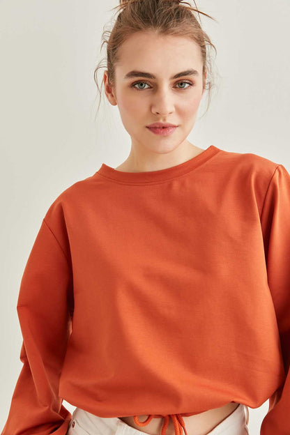 WAIST DRAWSTRING SLEEVE TIP ELASTANE SWEATSHIRT