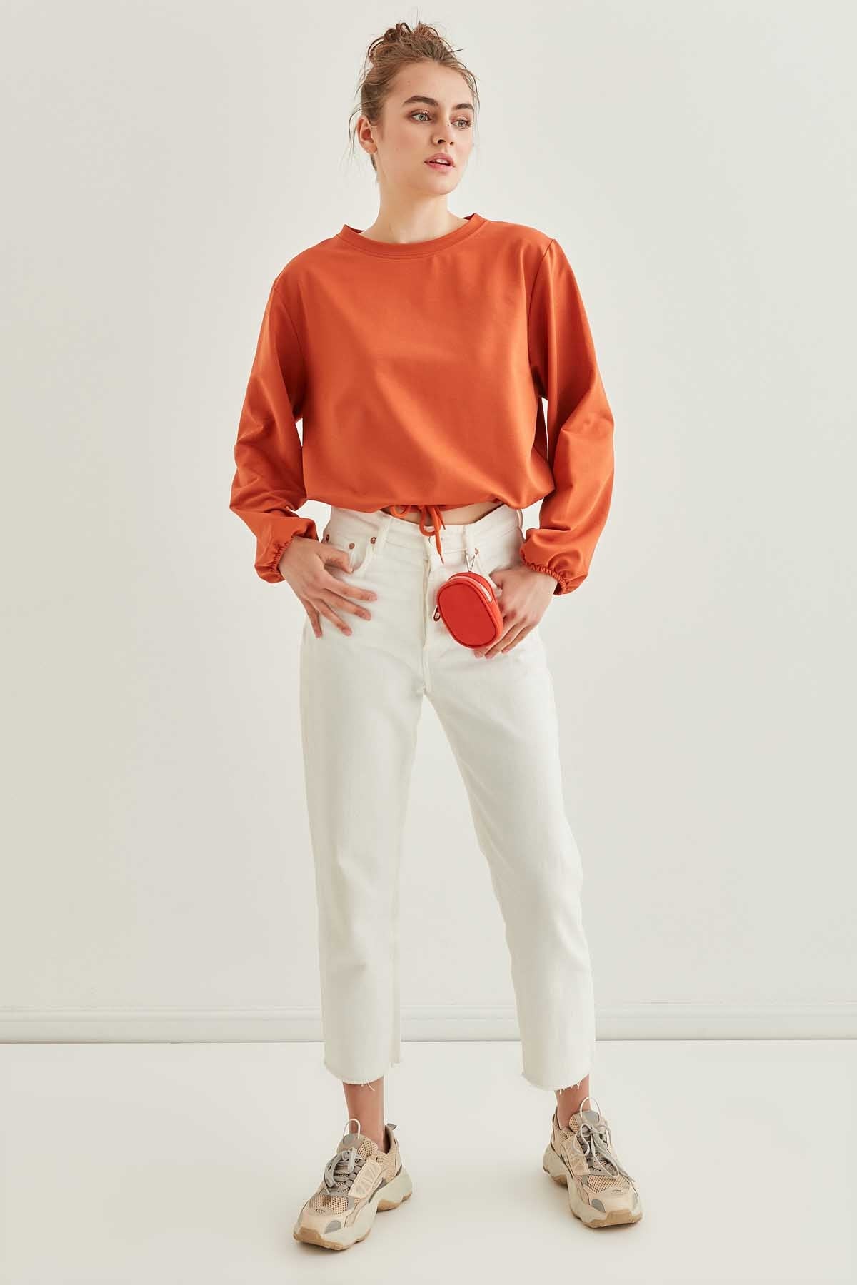 WAIST DRAWSTRING SLEEVE TIP ELASTANE SWEATSHIRT