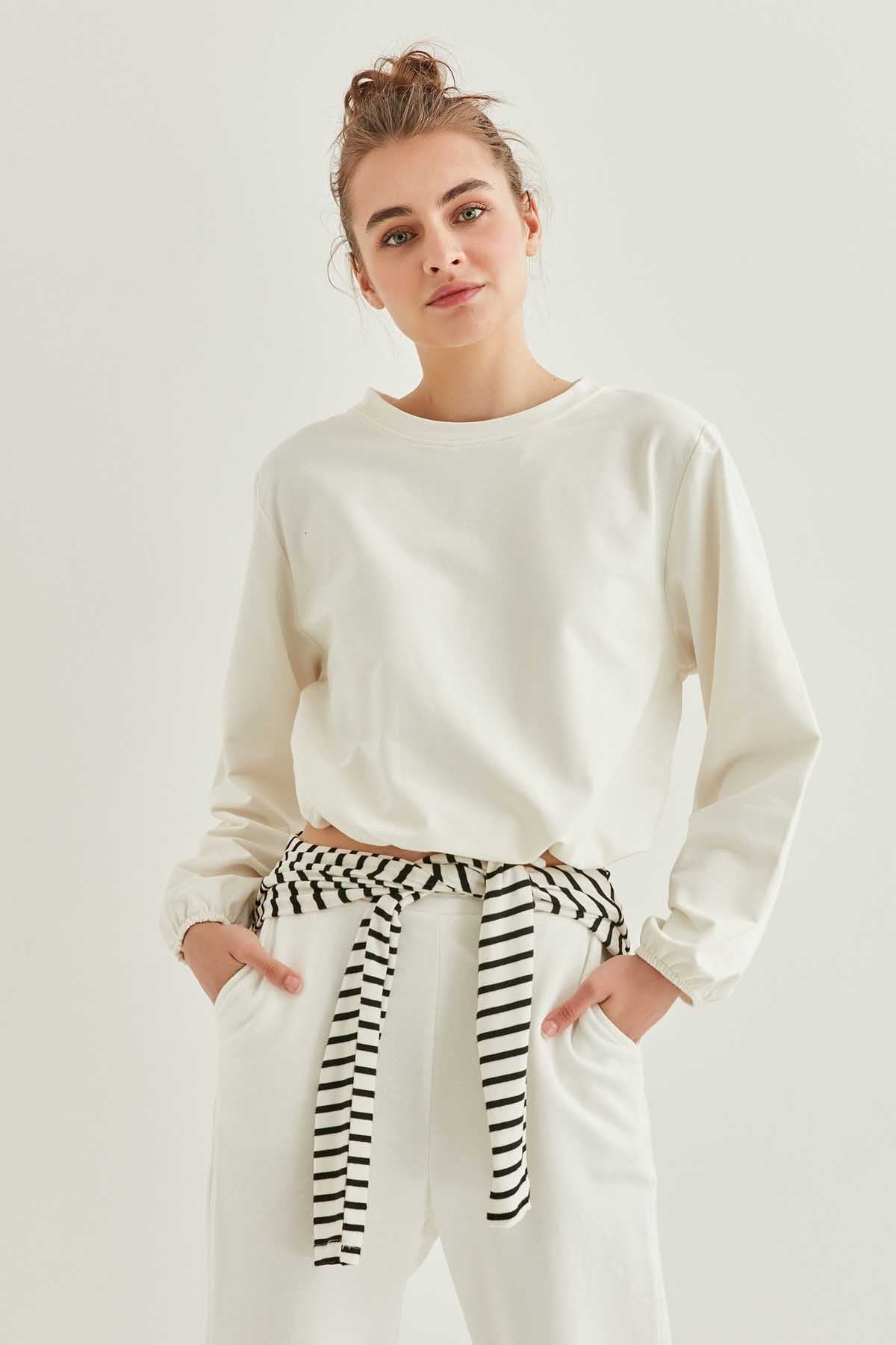 WAIST DRAWSTRING SLEEVE TIP ELASTANE SWEATSHIRT