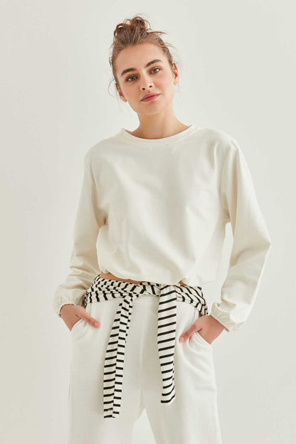 WAIST DRAWSTRING SLEEVE TIP ELASTANE SWEATSHIRT