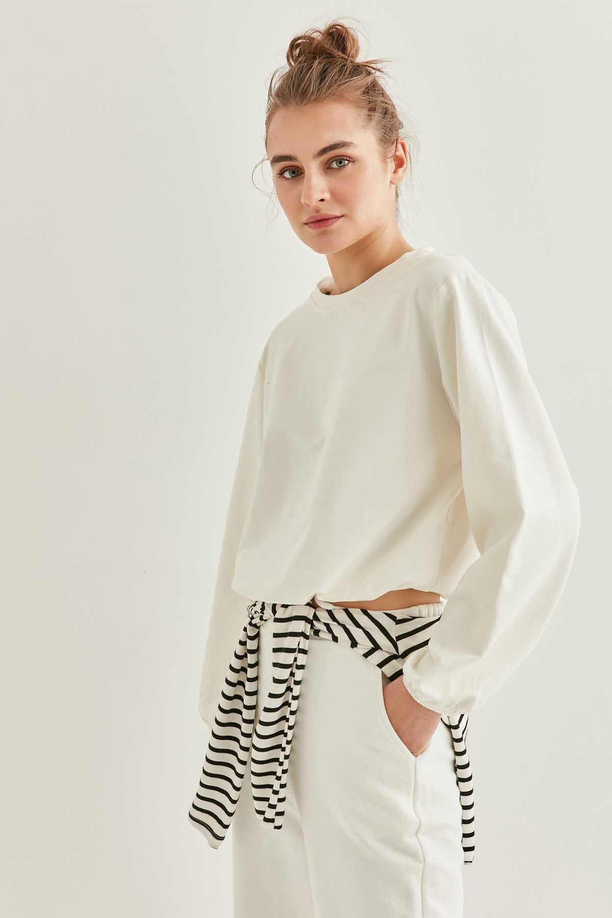 WAIST DRAWSTRING SLEEVE TIP ELASTANE SWEATSHIRT