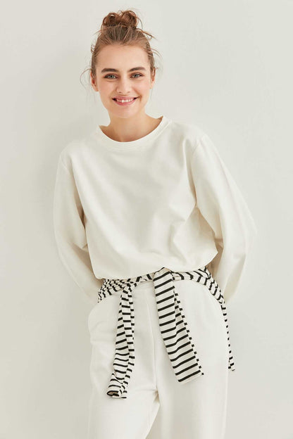 WAIST DRAWSTRING SLEEVE TIP ELASTANE SWEATSHIRT