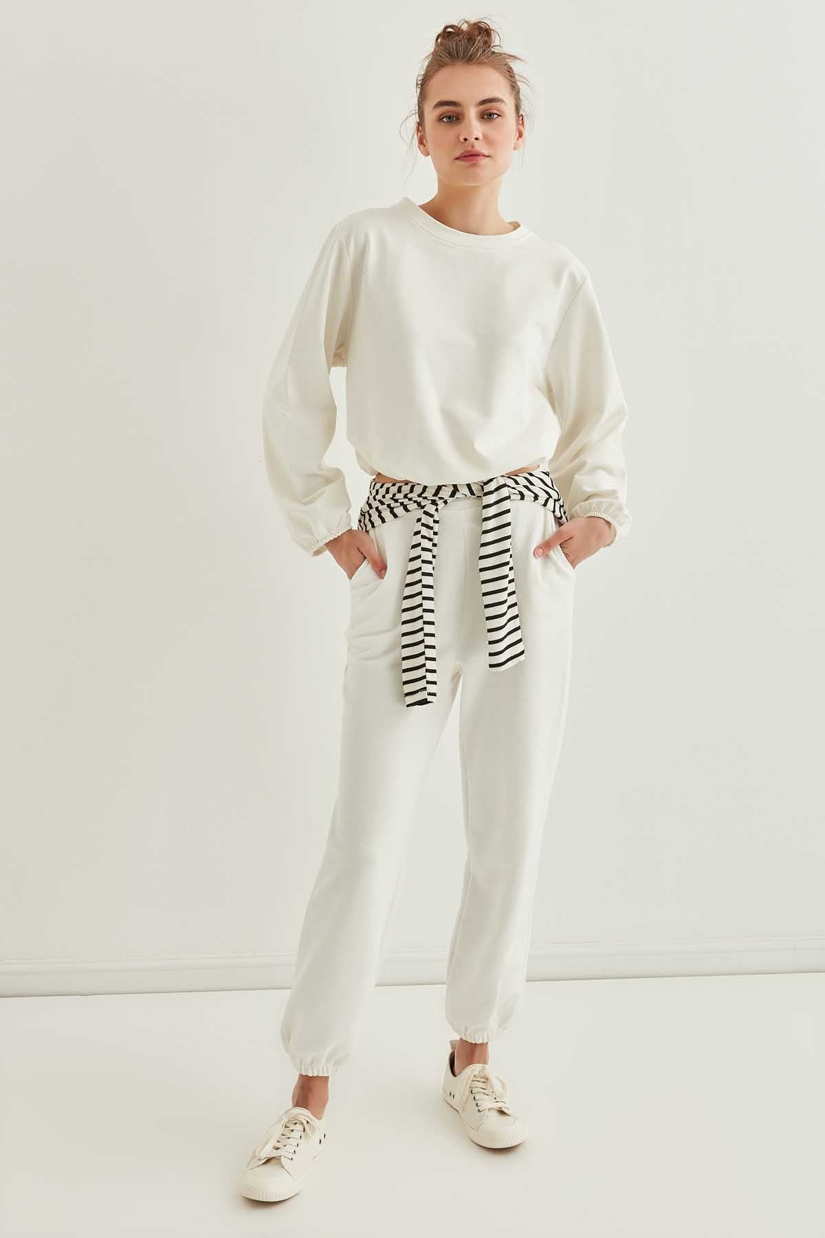 WAIST DRAWSTRING SLEEVE TIP ELASTANE SWEATSHIRT