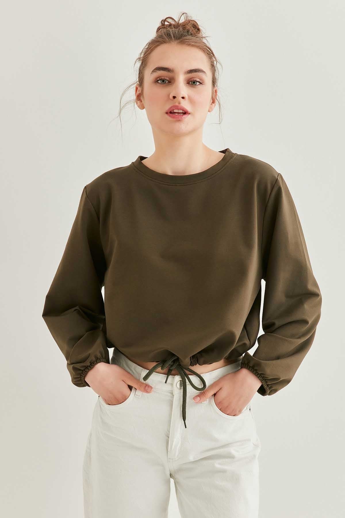 WAIST DRAWSTRING SLEEVE TIP ELASTANE SWEATSHIRT