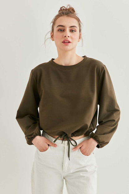 WAIST DRAWSTRING SLEEVE TIP ELASTANE SWEATSHIRT
