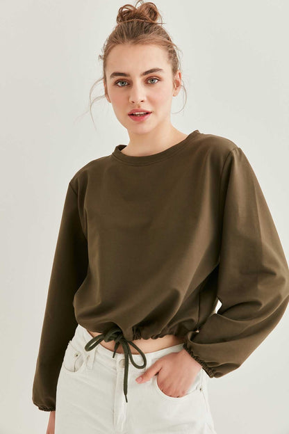 WAIST DRAWSTRING SLEEVE TIP ELASTANE SWEATSHIRT