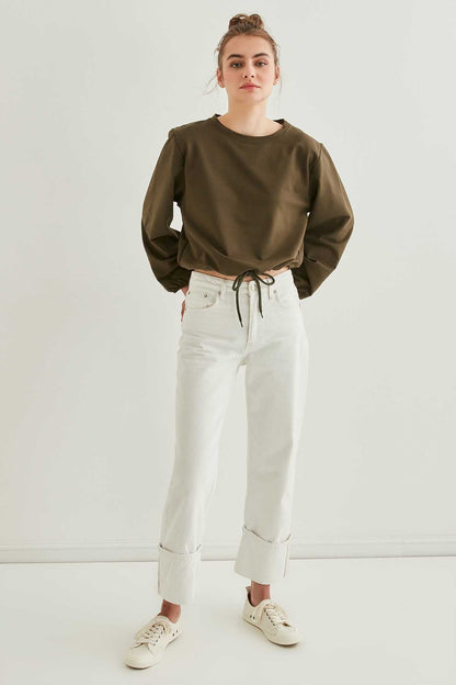 WAIST DRAWSTRING SLEEVE TIP ELASTANE SWEATSHIRT