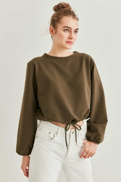 WAIST DRAWSTRING SLEEVE TIP ELASTANE SWEATSHIRT