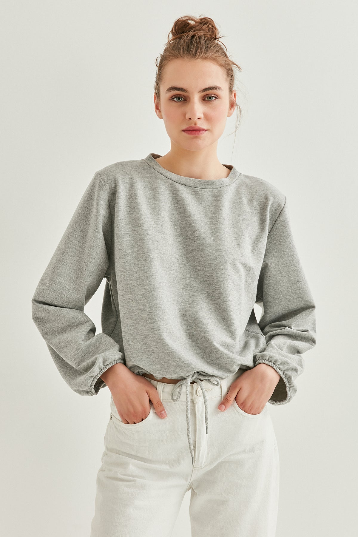 WAIST DRAWSTRING SLEEVE TIP ELASTANE SWEATSHIRT