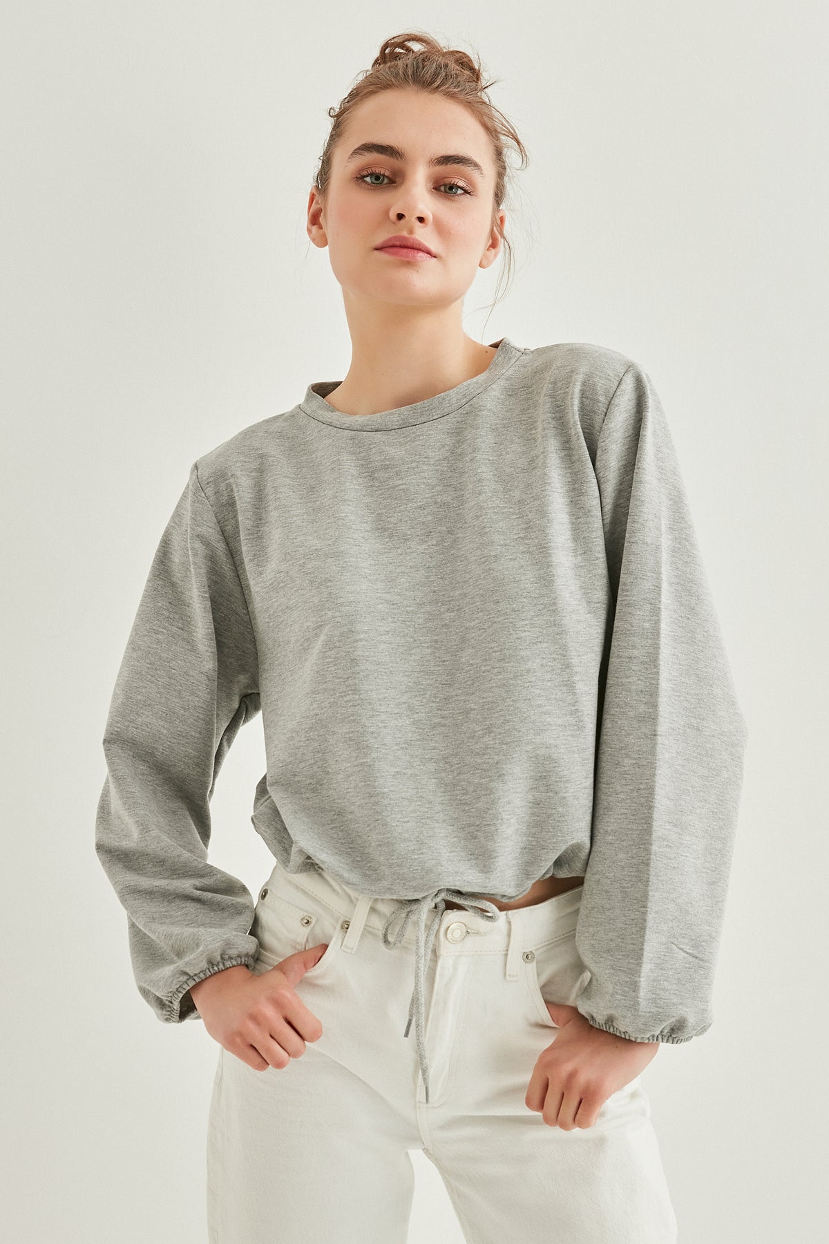 WAIST DRAWSTRING SLEEVE TIP ELASTANE SWEATSHIRT