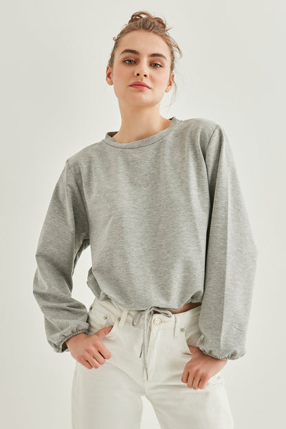 WAIST DRAWSTRING SLEEVE TIP ELASTANE SWEATSHIRT
