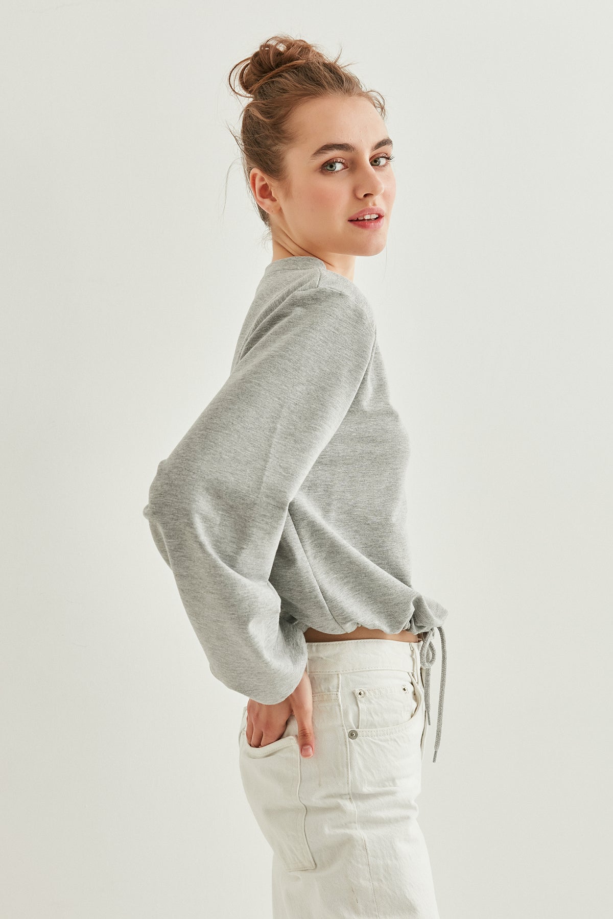 WAIST DRAWSTRING SLEEVE TIP ELASTANE SWEATSHIRT