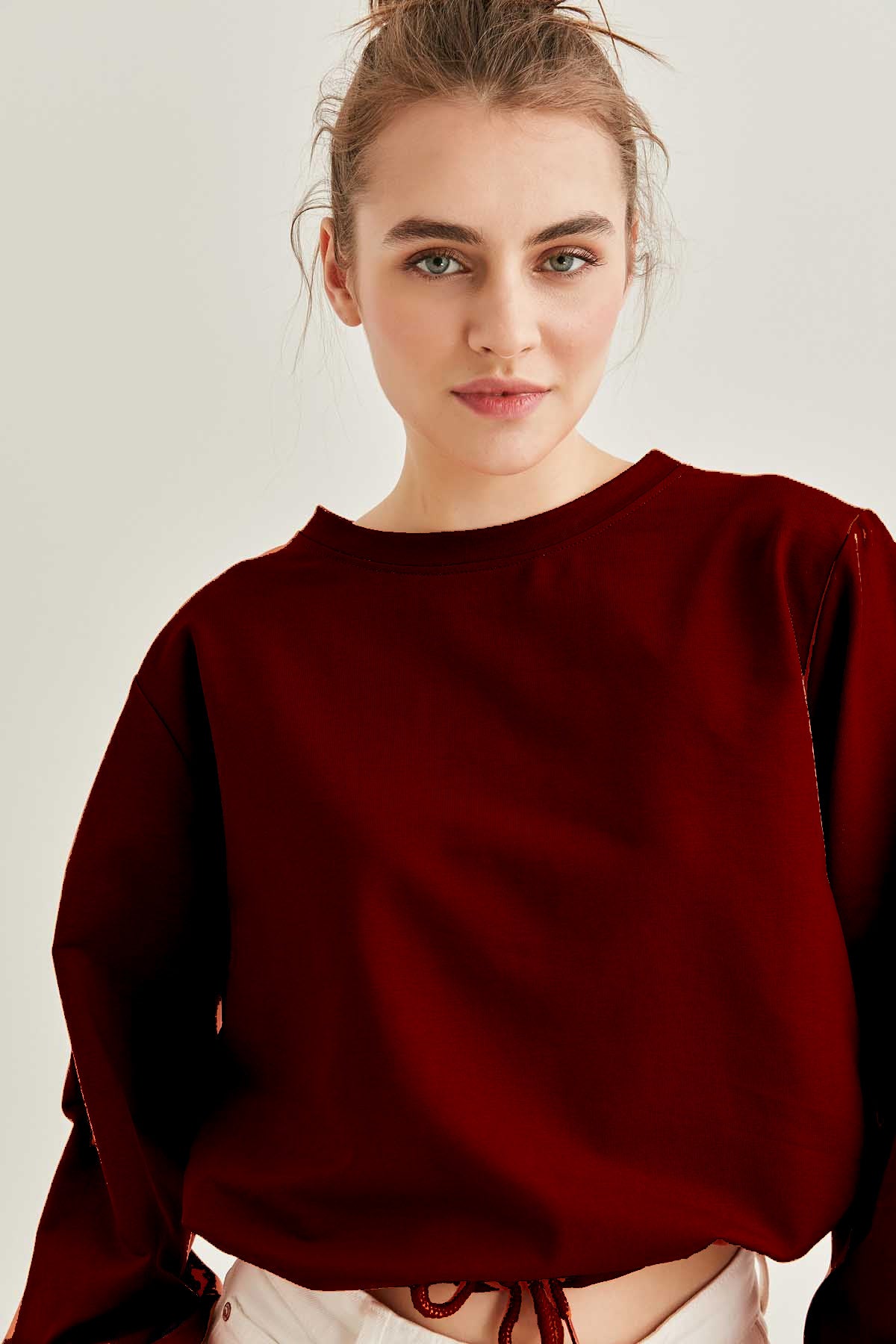 WAIST DRAWSTRING SLEEVE TIP ELASTANE SWEATSHIRT