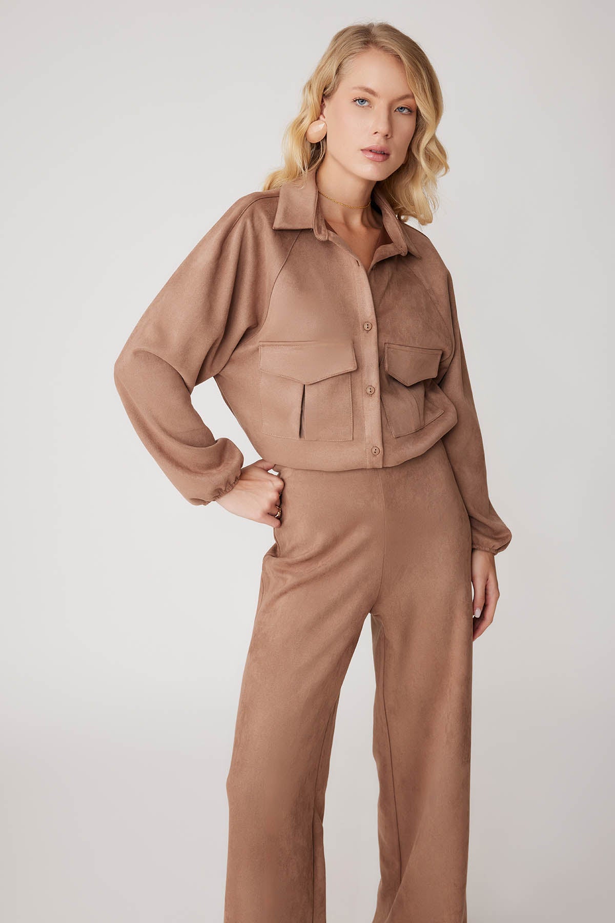 SUEDE JACKET WITH LACED COVER POCKET