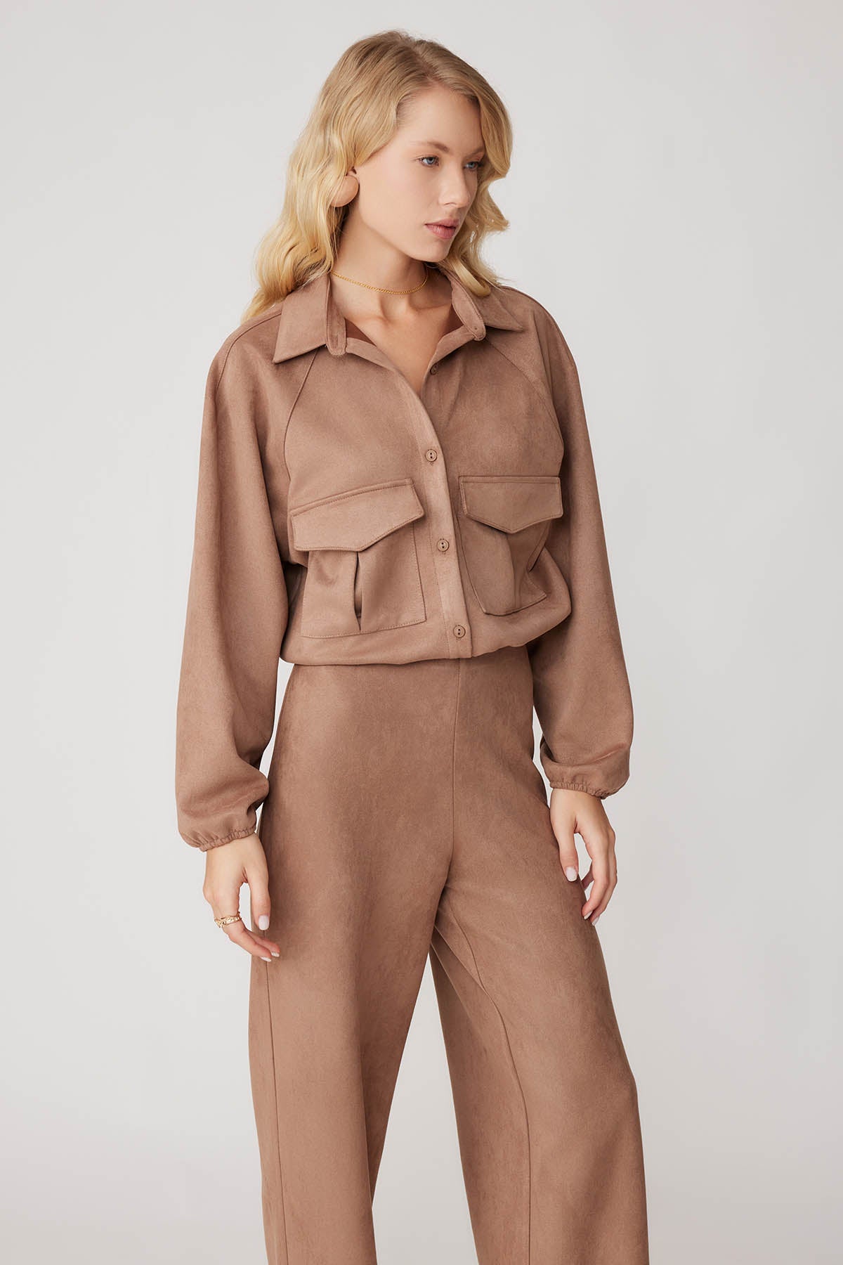 SUEDE JACKET WITH LACED COVER POCKET