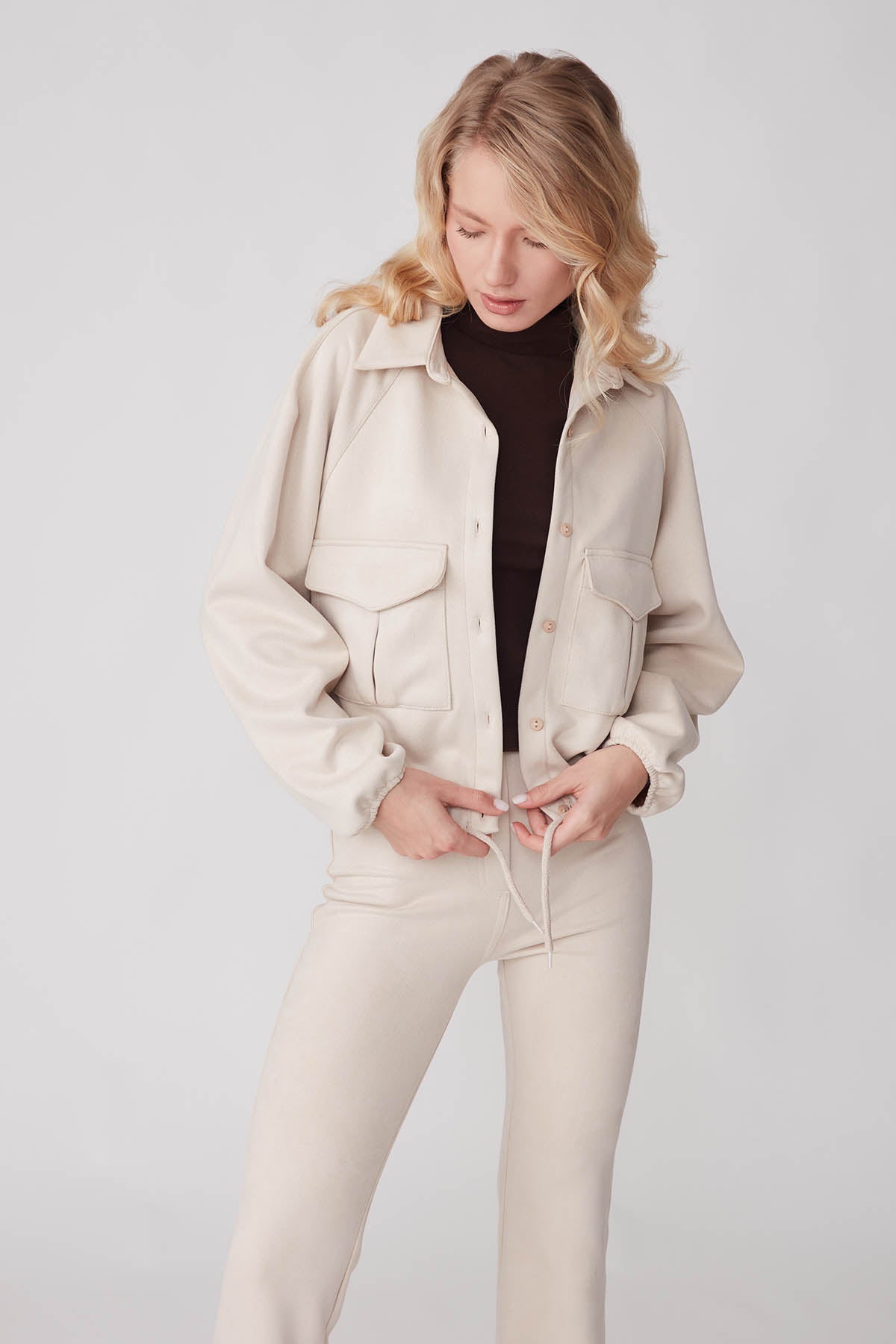 SUEDE JACKET WITH LACED COVER POCKET