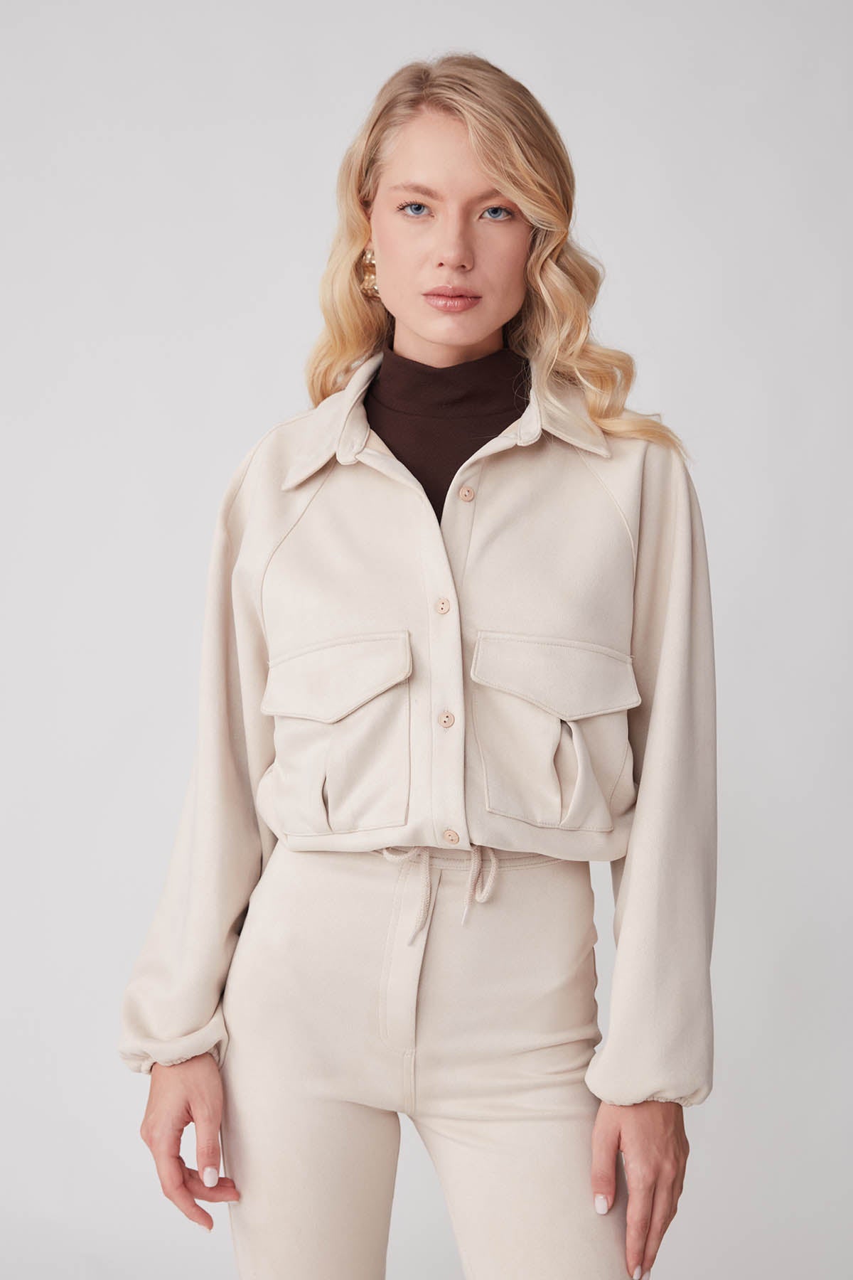 SUEDE JACKET WITH LACED COVER POCKET