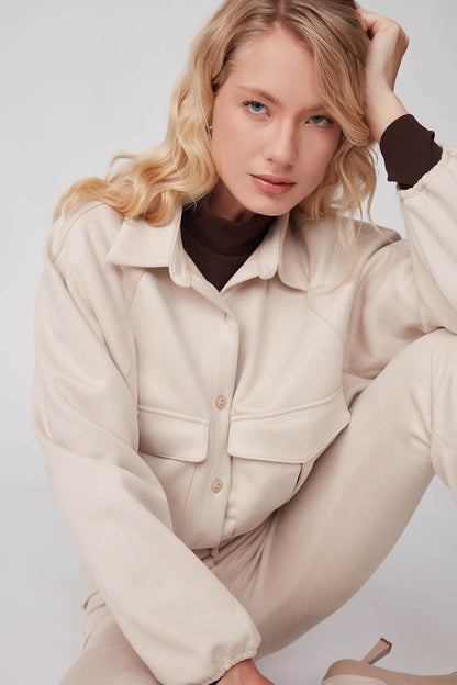 SUEDE JACKET WITH LACED COVER POCKET