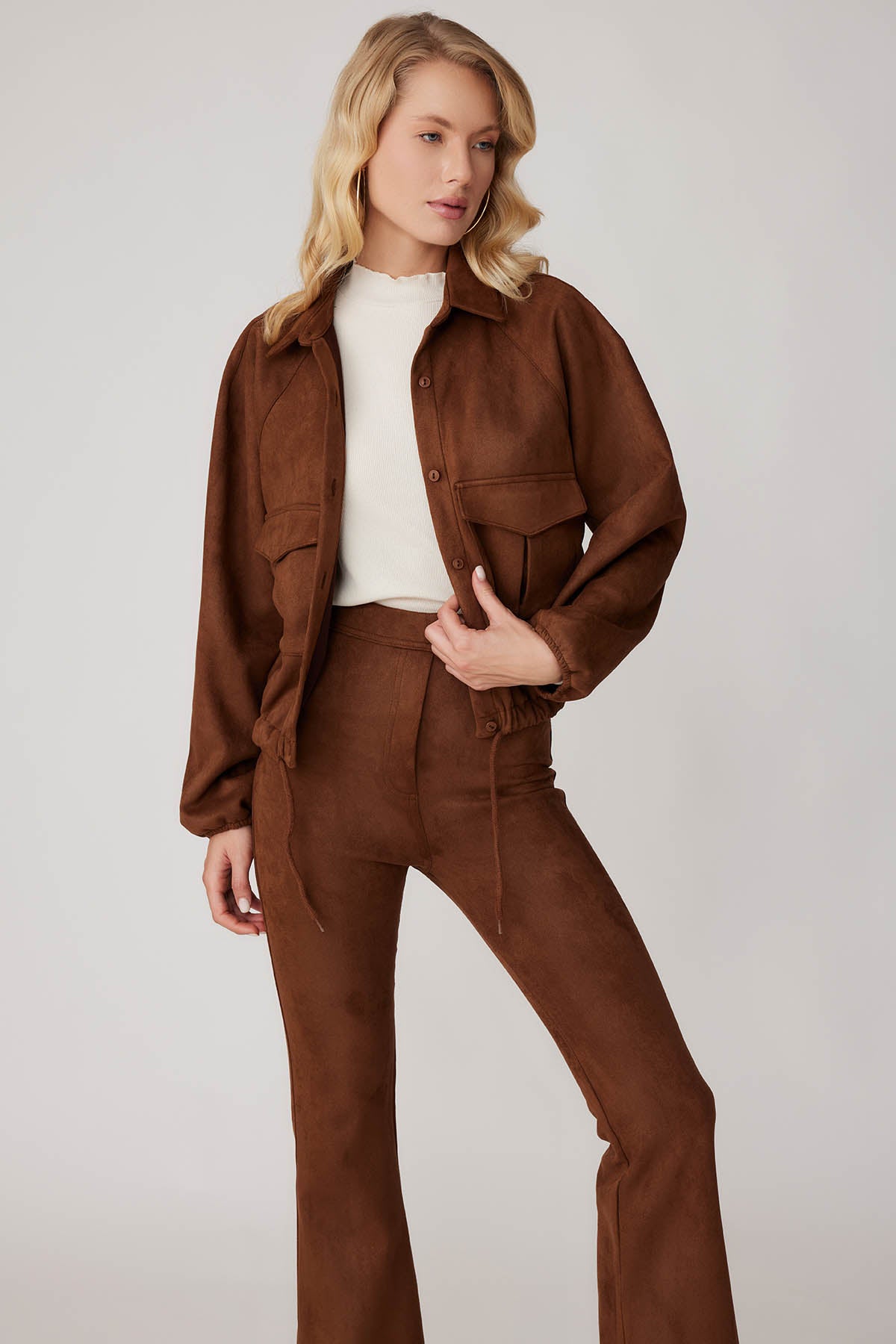SUEDE JACKET WITH LACED COVER POCKET