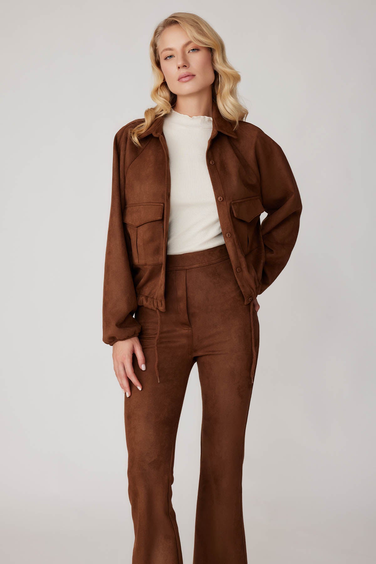 SUEDE JACKET WITH LACED COVER POCKET