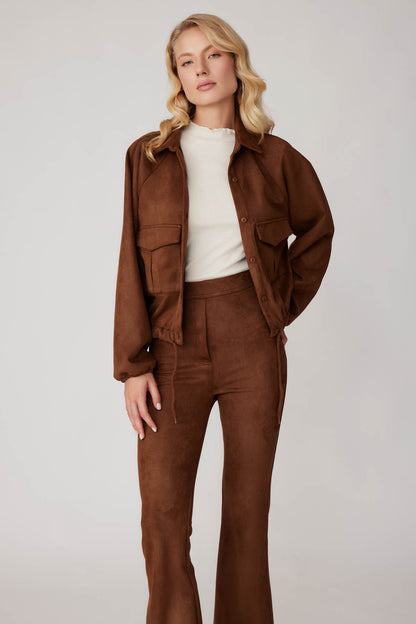SUEDE JACKET WITH LACED COVER POCKET