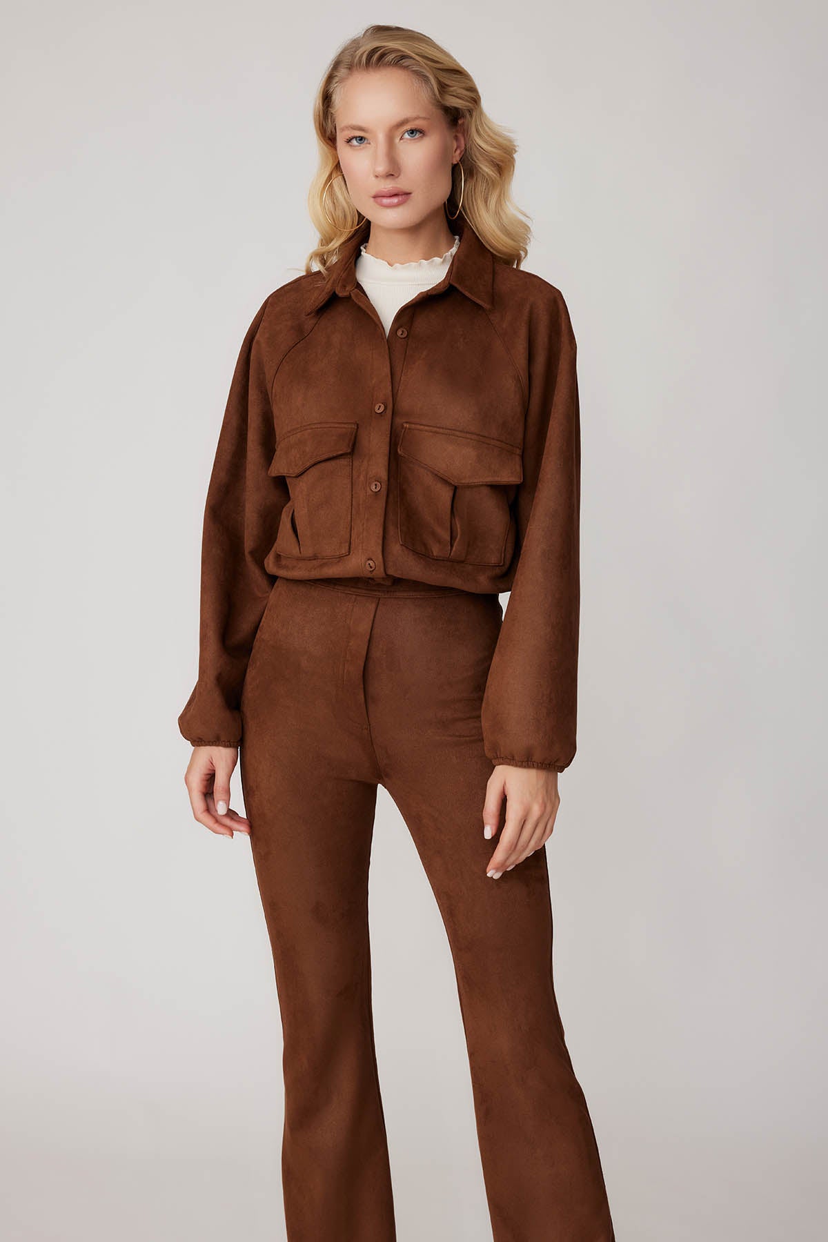 SUEDE JACKET WITH LACED COVER POCKET