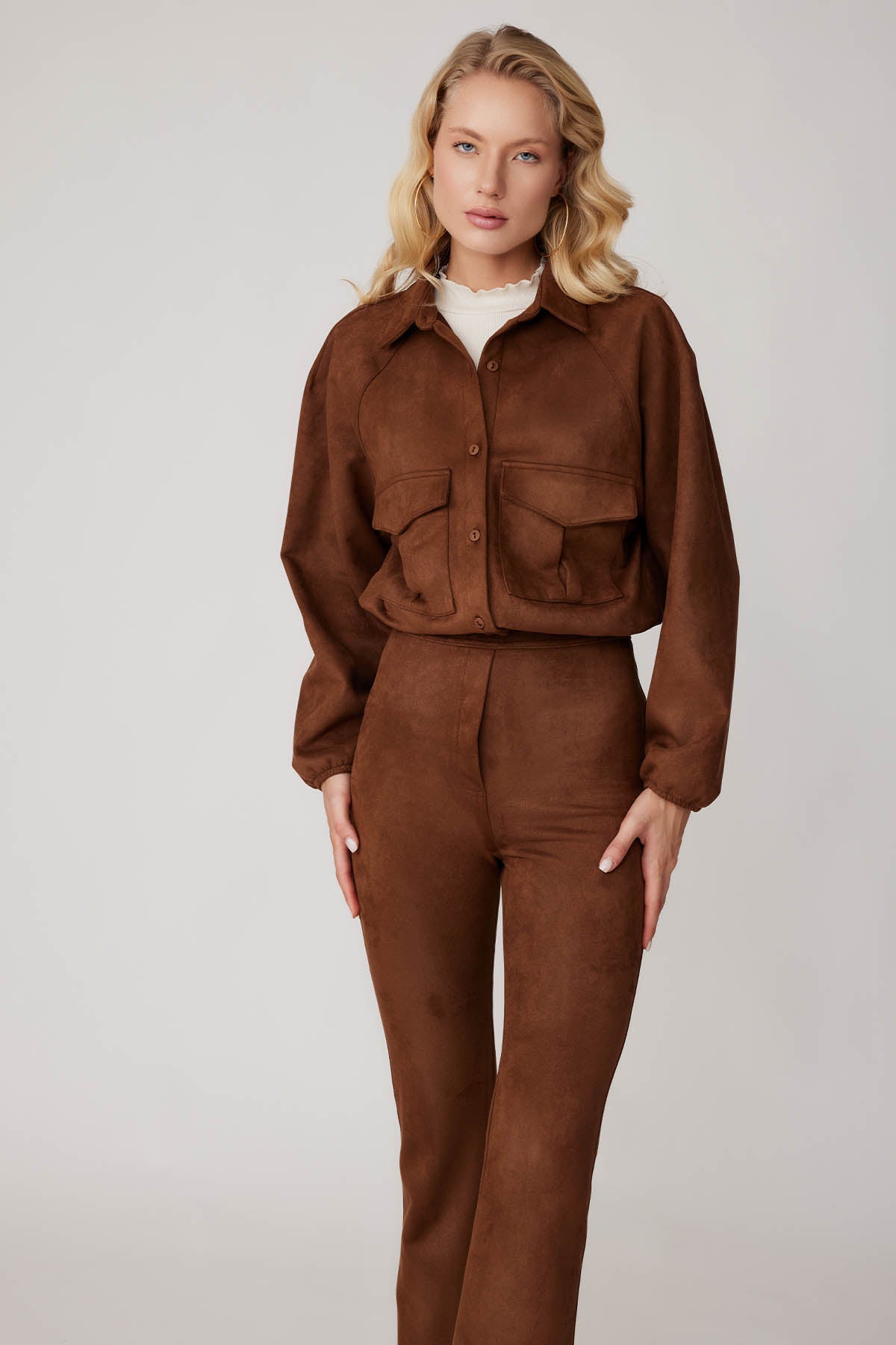 SUEDE JACKET WITH LACED COVER POCKET