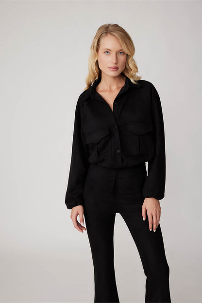 SUEDE JACKET WITH LACED COVER POCKET