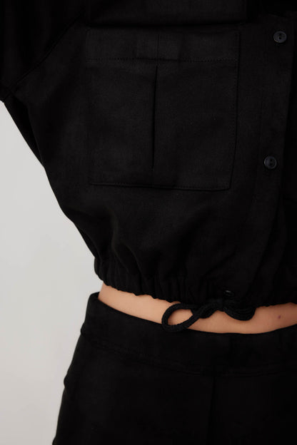 SUEDE JACKET WITH LACED COVER POCKET