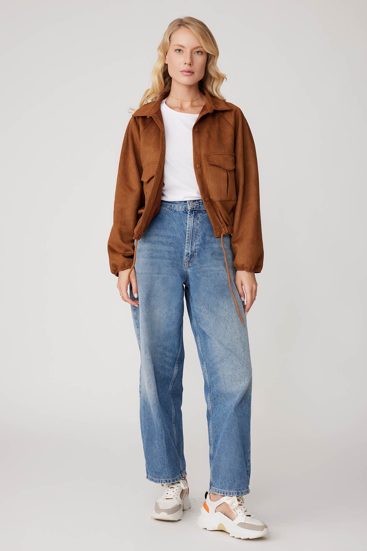 SUEDE JACKET WITH LACED COVER POCKET