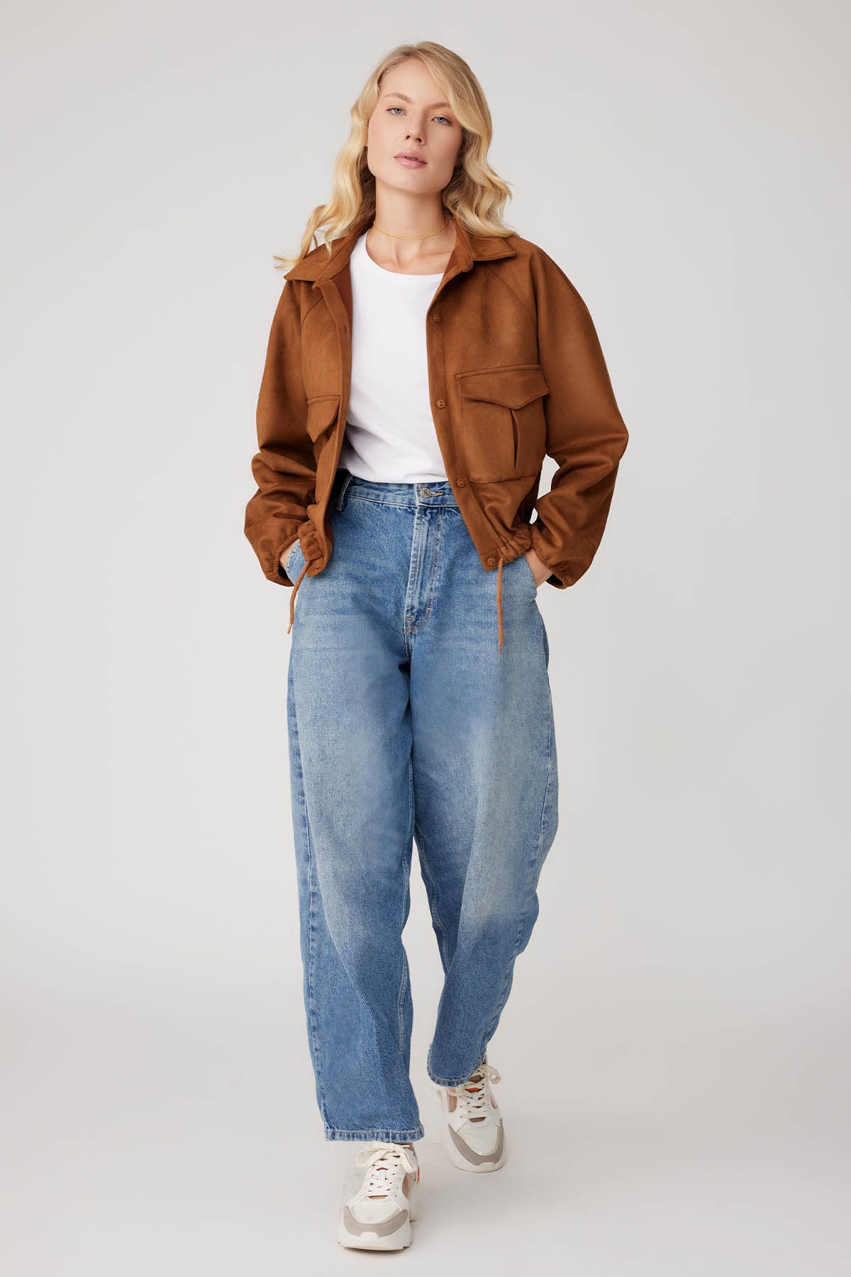 SUEDE JACKET WITH LACED COVER POCKET