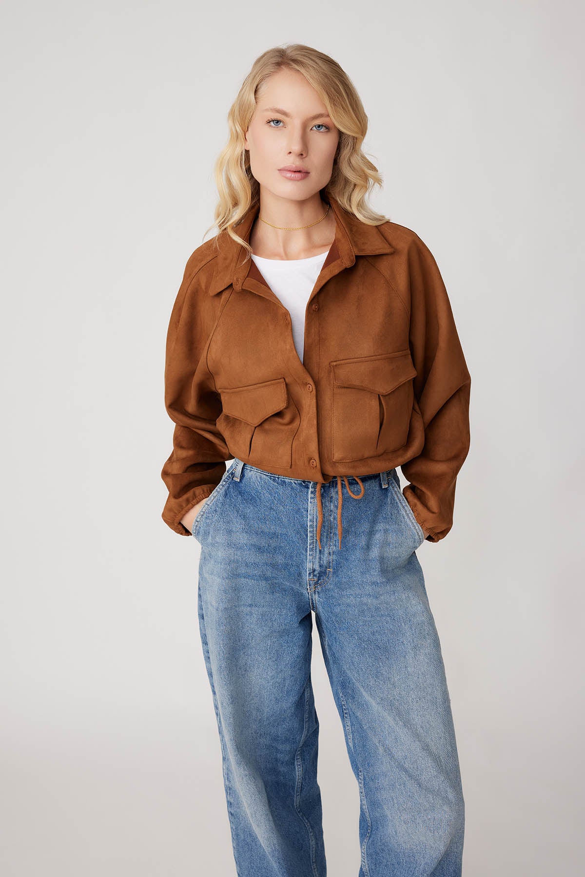 SUEDE JACKET WITH LACED COVER POCKET