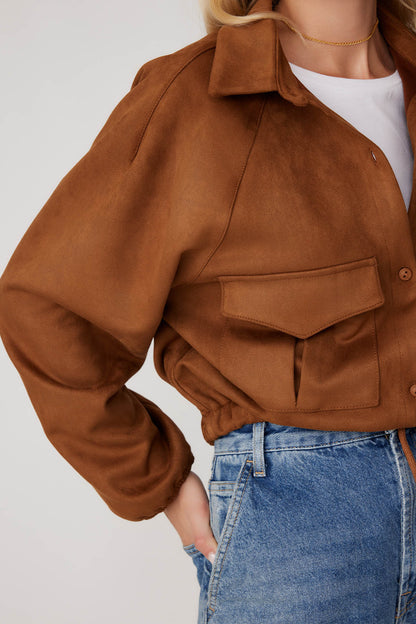 SUEDE JACKET WITH LACED COVER POCKET