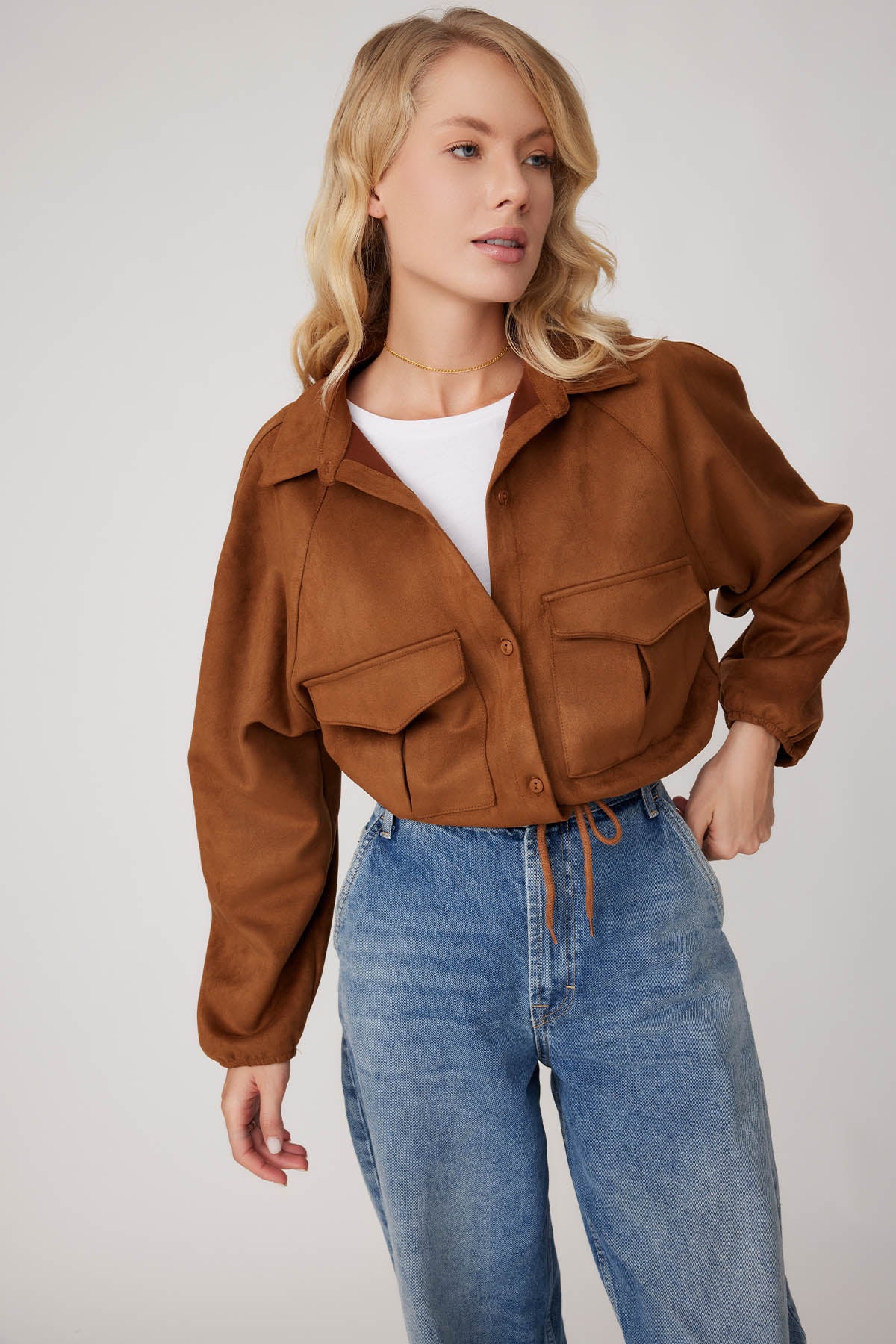 SUEDE JACKET WITH LACED COVER POCKET
