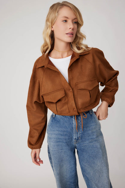 SUEDE JACKET WITH LACED COVER POCKET