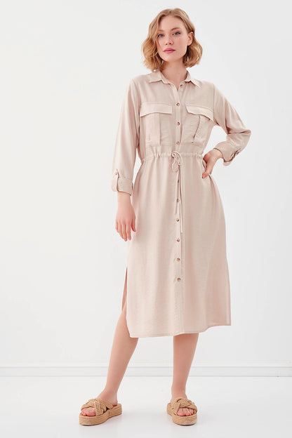DUAL POCKET SHIRT DRESS WITH TIE-UP