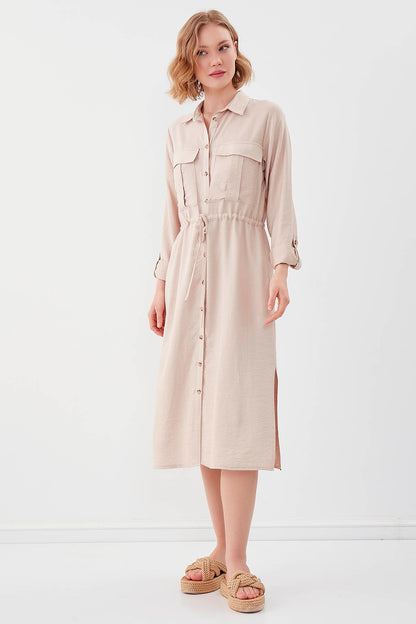 DUAL POCKET SHIRT DRESS WITH TIE-UP