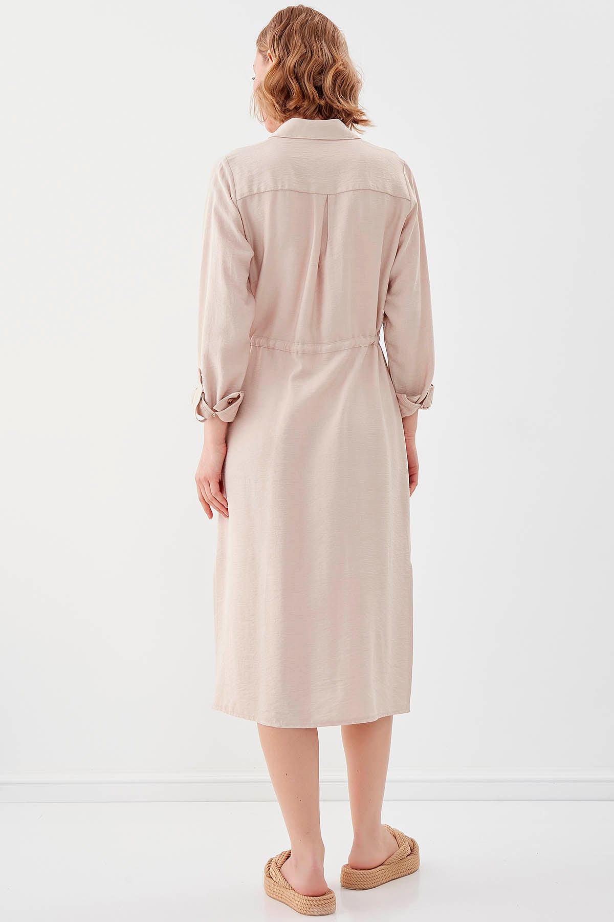 DUAL POCKET SHIRT DRESS WITH TIE-UP